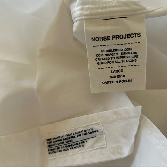 Norse Projects Carsten Short Sleeve Poplin Shirt in White Sz Large NWT - Picture 10 of 12